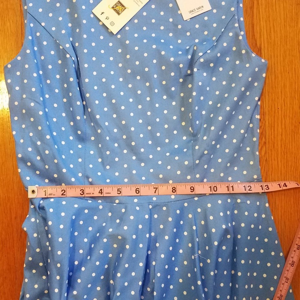 NWT Grace Karin Poka Dot Blue White 95% Cotton  Sleeveless Dress sz S READ - Picture 9 of 10